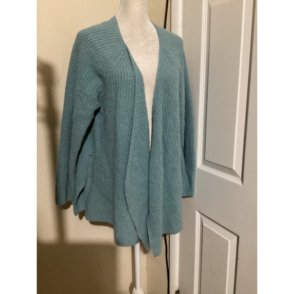 Eileen Fisher Womens Large Blue Ribbed Knit Open Front Cardigan Sweater L